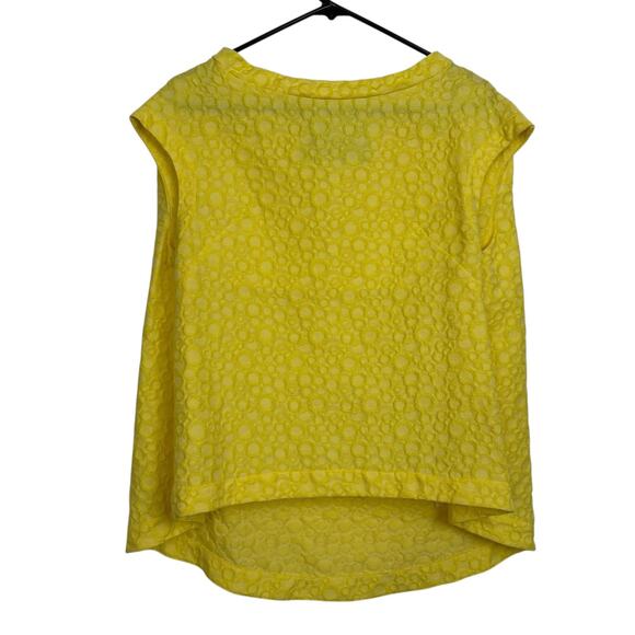 Tish Cox Designer Top Womens XS Yellow Shirt Jacquard Cap Polka Dot Made in USA - Picture 1 of 11